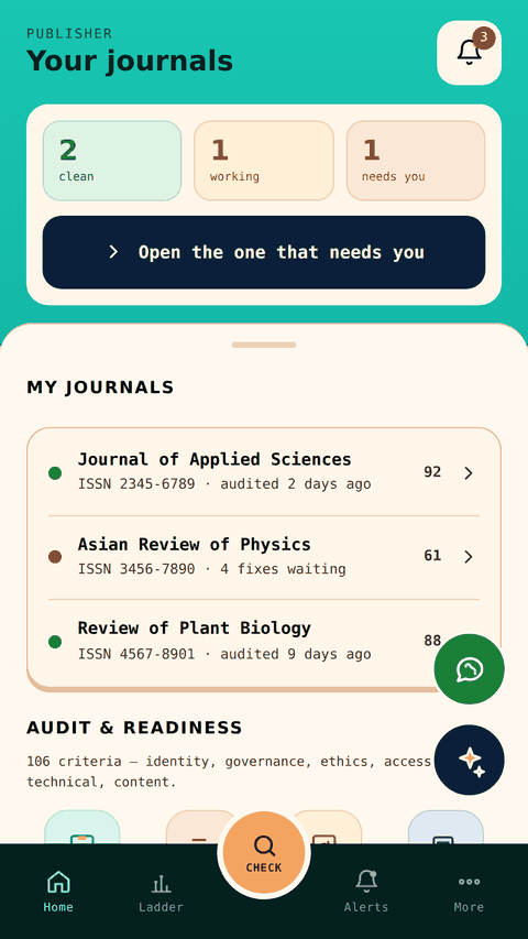Your journals, with clean, working and needs-you counts